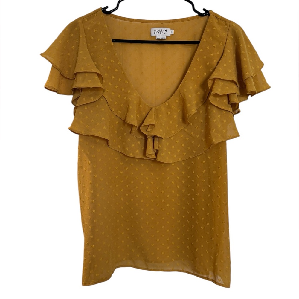 Molly Bracken Yellow Sheer Blouse Hearts Size Large